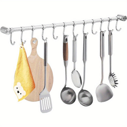 Utensil Rack Stainless Steel Wall Mounted Utensil Hooks with 12 Removable Hooks Kitchen Utensils Holder Utensil Hanging Rack Rail 52Cm (15.6")
