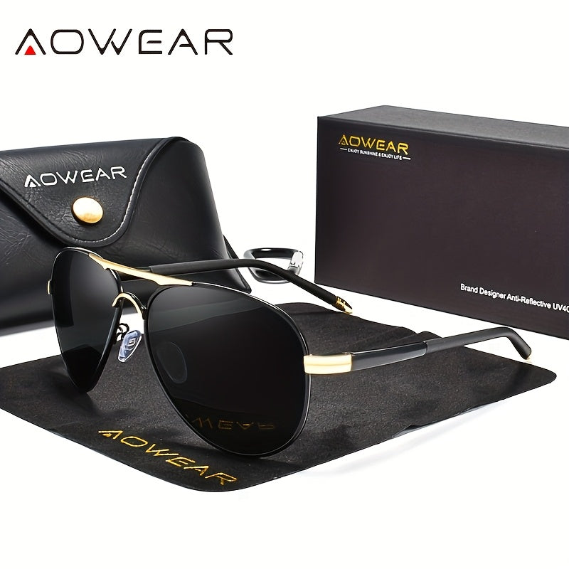 AOWEAR UV400 Pilot Sunglasses Polarized Mirror Driving Men Sunglasses