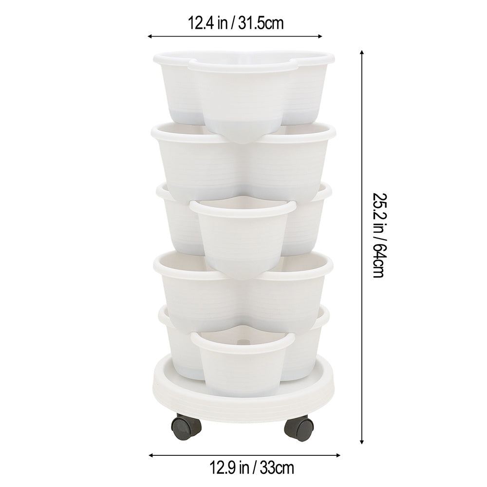 The three-dimensional three-petal flowerpot, strawberry pot, can be multi-layered for vegetable and fruit planting. It is made of pp plastic with five layers, black/ white/ green, and measures 31.5*31.5**13.5cm