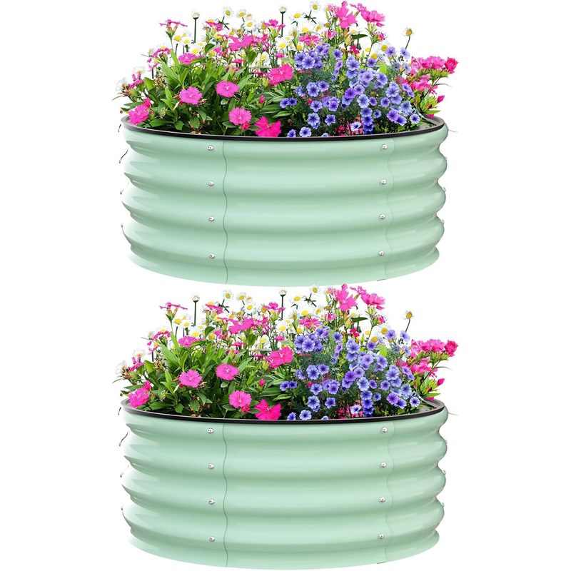 Galvanized Raised Garden Bed, Round Metal Planter Box with Open-Bottom Design, Heavy-Duty Steel Outdoor Flower Bed for Vegetables, Herbs, and Succulents, Easy Installation