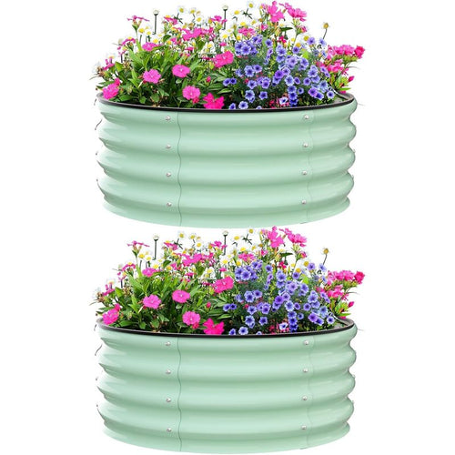 Galvanized Raised Garden Bed, Round Metal Planter Box with Open-Bottom Design, Heavy-Duty Steel Outdoor Flower Bed for Vegetables, Herbs, and Succulents, Easy Installation