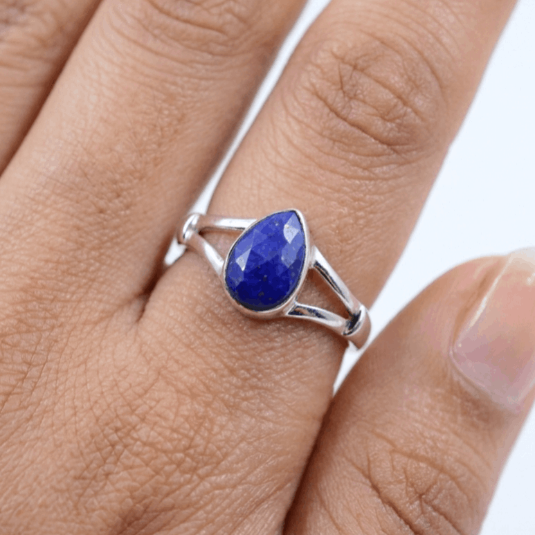 925 Sterling Silver Pear Gemstone Ring in Onyx, Larimar and More, Minimal Daily Wear Jewelry for Women
