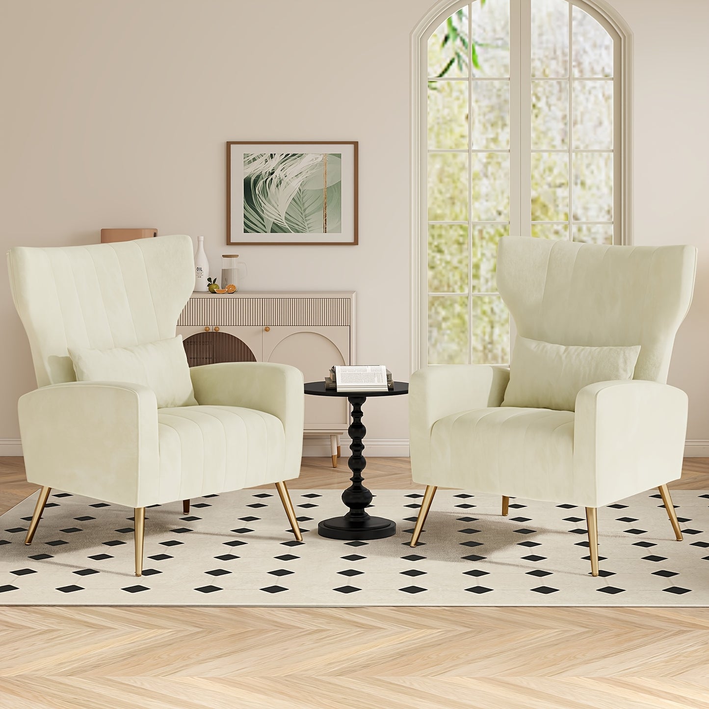 Sofa with Comfortable Cushion, Wing Chair with Pillow, Office Reception Chair, Golden Metal Legs, Padded Seat, Lounge Couch Armchair, Recliner Chair for Office, Living Room And Bedroom