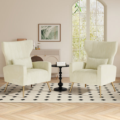 Sofa with Comfortable Cushion, Wing Chair with Pillow, Office Reception Chair, Golden Metal Legs, Padded Seat, Lounge Couch Armchair, Recliner Chair for Office, Living Room And Bedroom