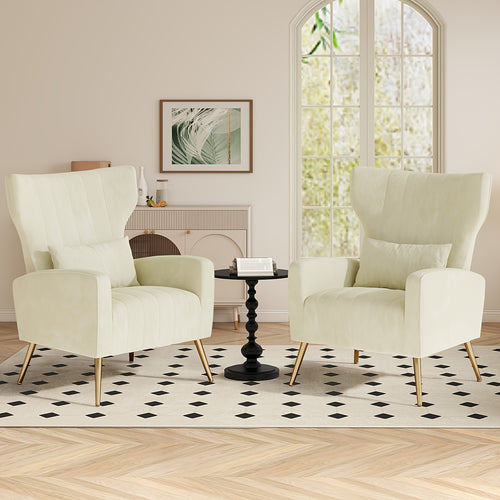 Sofa with Comfortable Cushion, Wing Chair with Pillow, Office Reception Chair, Golden Metal Legs, Padded Seat, Lounge Couch Armchair, Recliner Chair for Office, Living Room And Bedroom