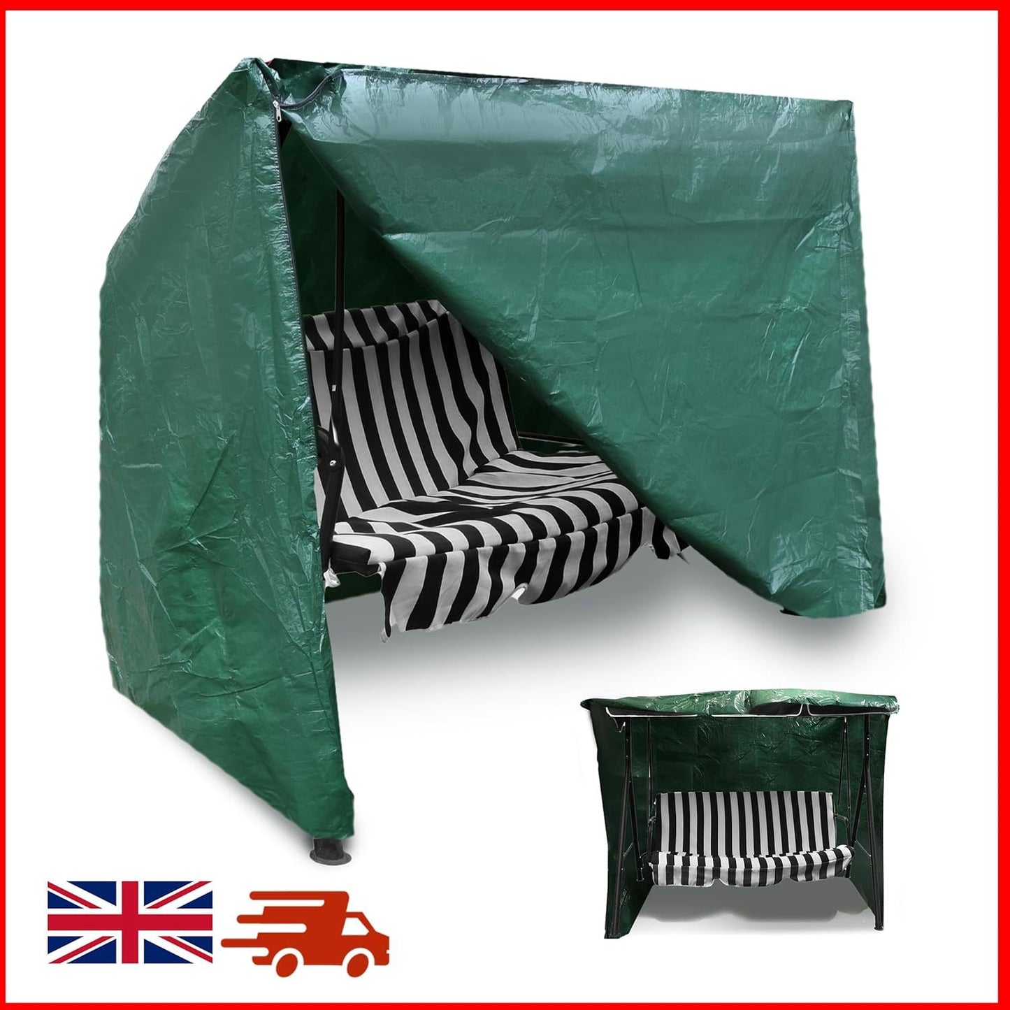 Garden Swing Covers Waterproof Heavy Duty Outdoor Swinging Chair Cover Windproof Anti-UV Patio Garden Hammock Cover With Zips (Green)