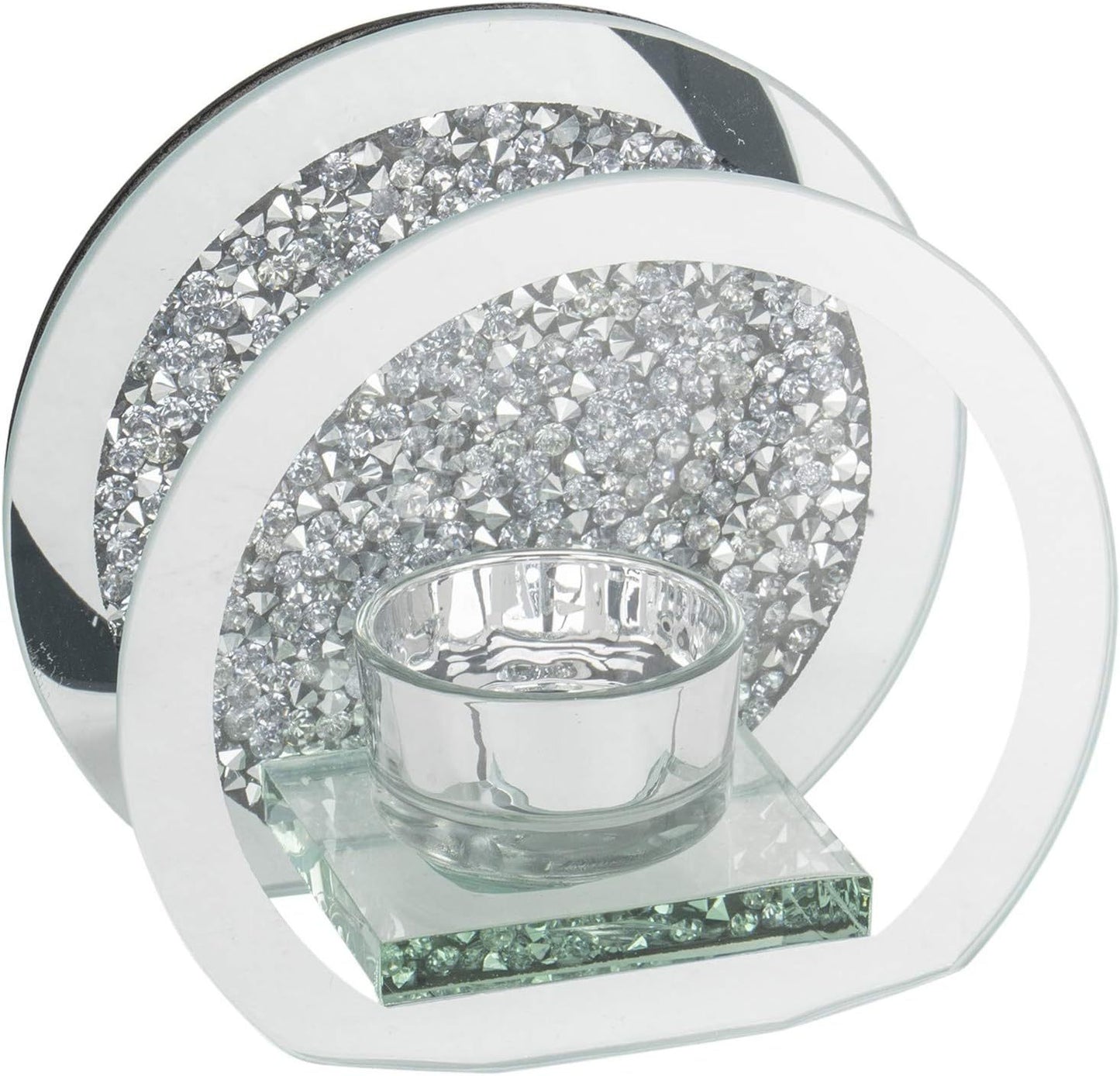 SERENA'S ® Elegant Crushed Diamond Crystal Tealight Candle Holder with Clear Silver Mirror Glass – Decorative Glass Walls for Home Decor and Special Occasions