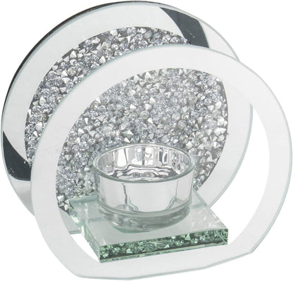 SERENA'S ® Elegant Crushed Diamond Crystal Tealight Candle Holder with Clear Silver Mirror Glass – Decorative Glass Walls for Home Decor and Special Occasions
