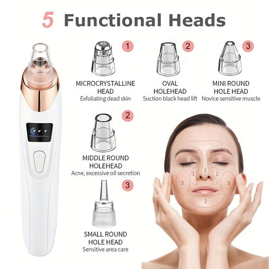 Blackhead Remover Pore Vacuum, Facial Pore Cleanser with 5 Suctions And 5 Probes, USB Rechargeable Blackhead Vacuum Kit for Adult Electric Tool, Holiday Gift