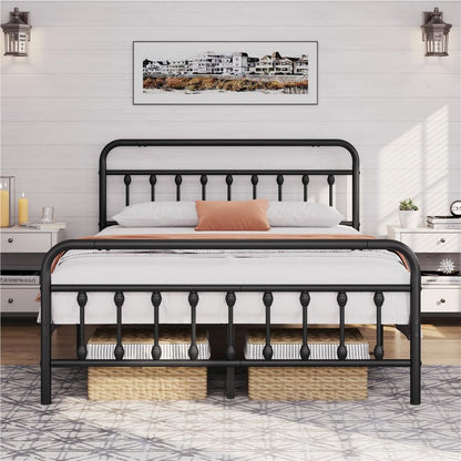 Costoffs Metal Bed Frame, Metal-Framed Bed, Bed Foundation, Metal Platform Bed, Vintage Iron Platform Bed with High Headboard and Footboard, Sturdy Iron Bed, Single/Double/King, White/Black/Pink