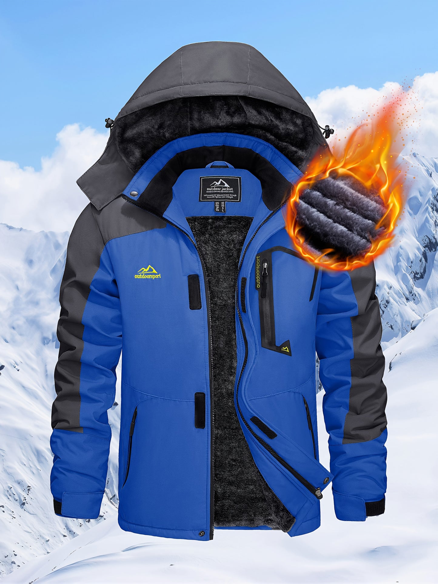 Men's Winter Warm Jackets Fleece Lined Coats Hooded Thermal Outdoor Thick Jacket Heavy Sport Hiking Jogging Camping Fishing Climbing Traveling Skiing Snowboarding Casual Parka