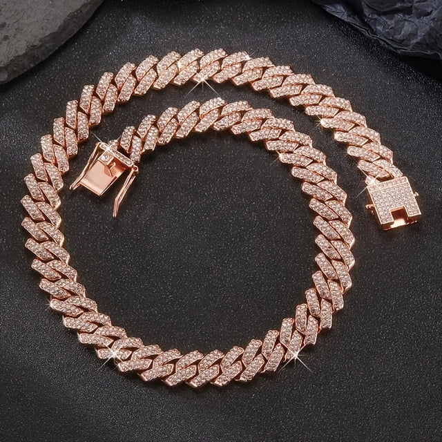 2pcs/set Necklace+bracelet Luxury Set Domineering Y2K Cuban Lozenge Link Chain Necklace, Hip Hop Miami Unisex Necklace, Rapper Necklace Jewelry, Trendy Accessories Encryption style