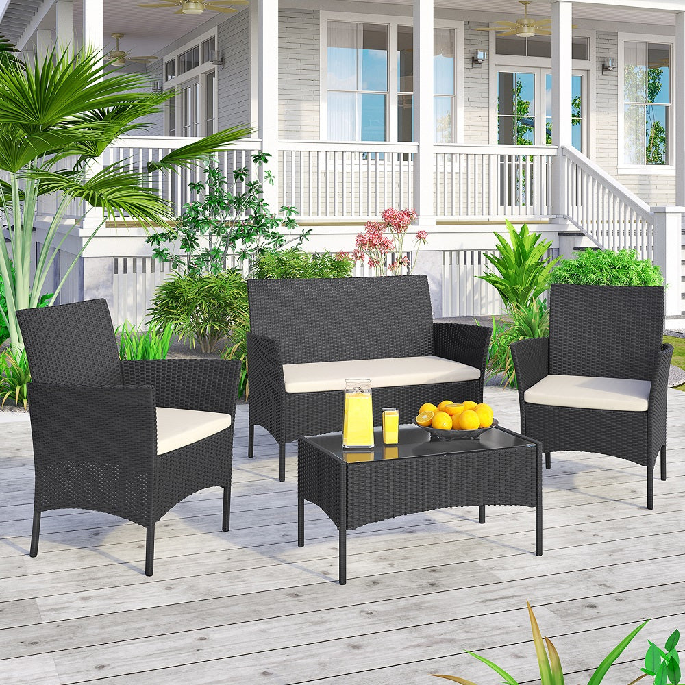 GartistGo Rattan Chair, Set of 4 Rattan Chairs for Indoor and Outdoor Use