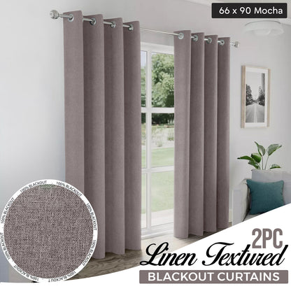 2pcs Linen Textured Blackout Curtains – Linen-Look Coated Thick Fabric Grommet Top Drapes for Bedroom & Living Room, Noise Reducing Energy Saving Window Panels for Home Decor 135GSM