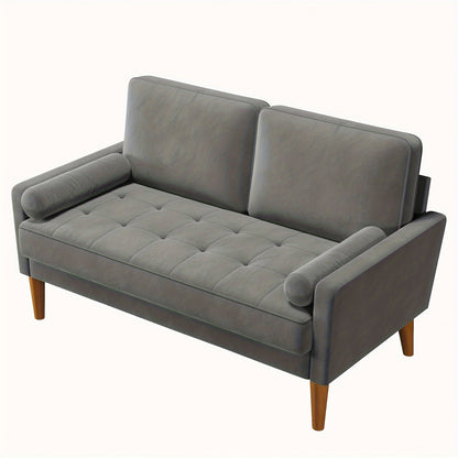 2 Seater Velvet Sofa Beige – Small Loveseat Couch with Spring Cushion, High-Resilience Foam & Wood Legs | 400kg Rated for Living Room, Bedroom & Office