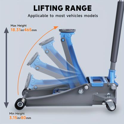 3T Professional Hydraulic Jack, Floor Jack, 134-460Mm/80-465Mm/73-500Mm Lifting Height, 360° Swivel Wheels, Ergonomic Handle for Cars & Suvs, for Car Repair