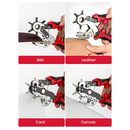 Leather Hole Punch Heavy Duty Rotary Belt Puncher with 6 Size and Ergonomic Non-Slip Handle for DIY, Craft Projects