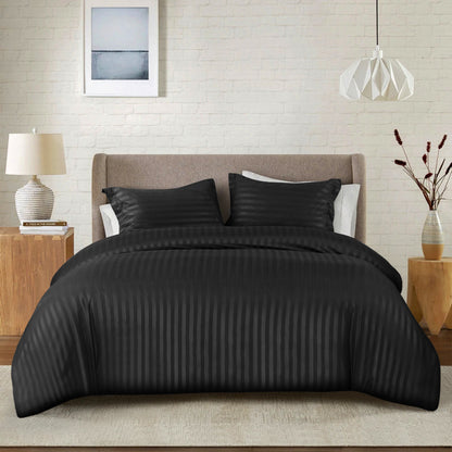 Premium Hotel Quality Satin Stripe Duvet Cover Set Double with Pillowcases | Reversible Soft Quilt Bedding | Easy Care Breathable Luxury Quilt Cover