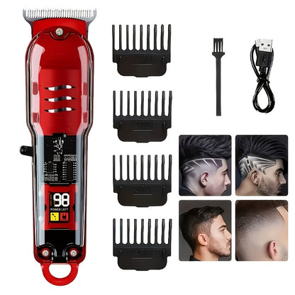 Men'S Electric Professional Hair Clipper And Beard Trimmer, Suitable for Hairdressing, Shaving, And Precise Trimming, USB Rechargeable, LCD Power Display, Convenient for Home And Car Travel
