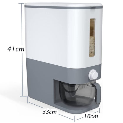Rice Dispenser Container 10KG - Cereal Containers Storage with Measuring Cup, Sealed Moisture Proof Rice Bucket - Dry Food Grain Flour Soybean for Kitchen Pantry Household, BPA-Free