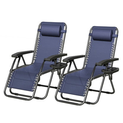 Zero Gravity Chair Foldable Reclining Outdoor Patio Lounge Chair with Padded Pillow Armrest Footrest Cup Holder Textilene Fabric Camping Garden Sunlounger Set of 1 or 2