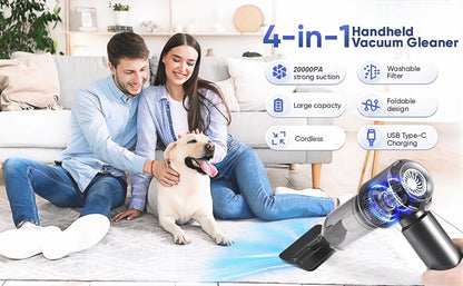 QILIEASY: 2026 New 100W High-Power Handheld Car Vacuum Cleaner with 20000Pa Powerful Suction, Wet and Dry Vacuum with Suction and Blowing Functions, Equipped with Hose and Crevice Tool, 2000mAh*3 Large-Capacity Battery