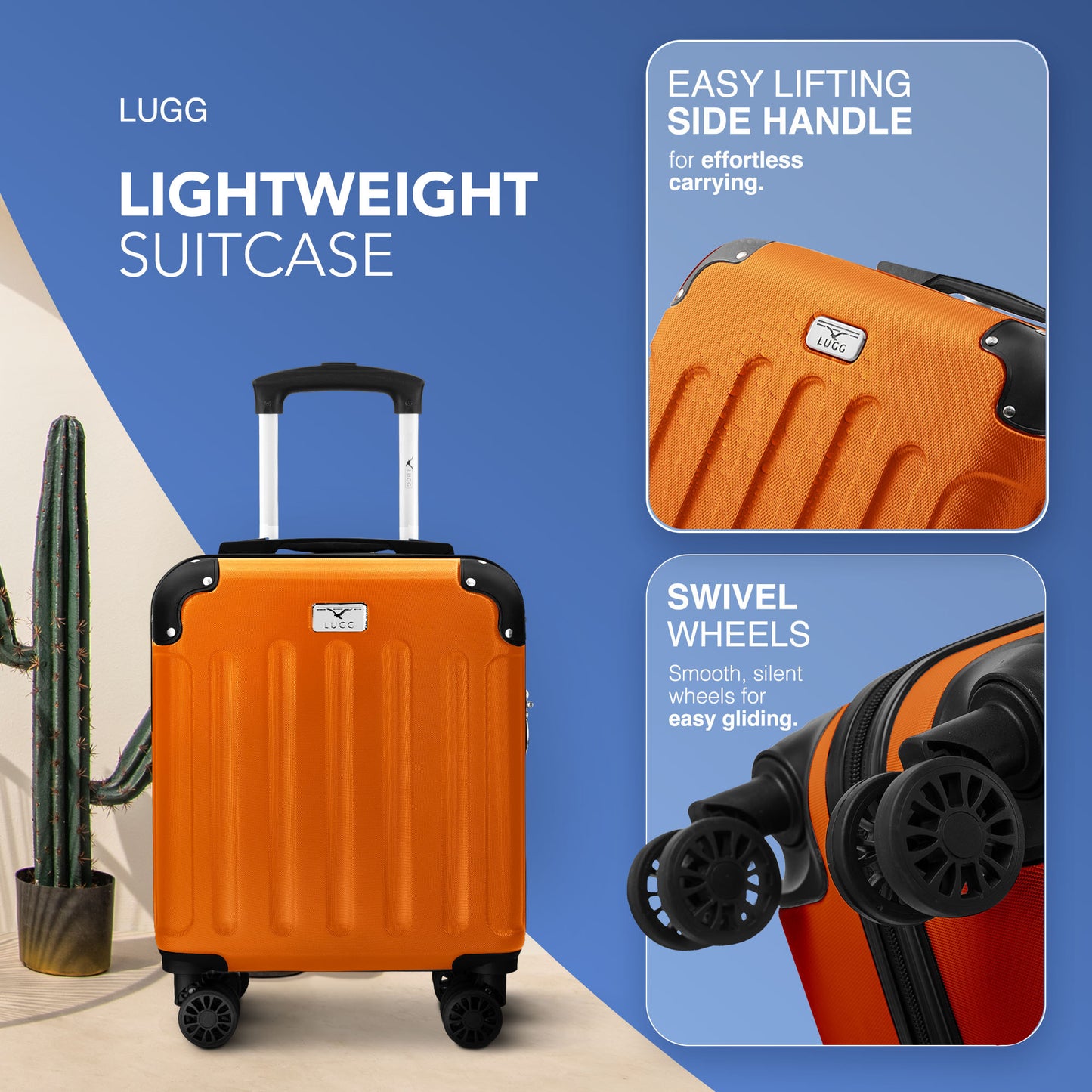 LUGG Skywander 15 Inch (45x34x20cm) Lightweight Underseat Cabin Bag EasyJet Approved Carry-On Suitcase, Durable ABS Hard Shell, Smooth Double Spinner Wheels, Water Resistant & Compact Travel Luggage (45x34x20cm)