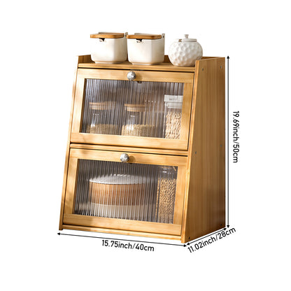 1pc 2-Tier/3-Tier Kitchen Spice Rack, Countertop Storage Shelf, Multi-Functional Organizer with Transparent Door, High Quality Bamboo Material, Natural/Brown