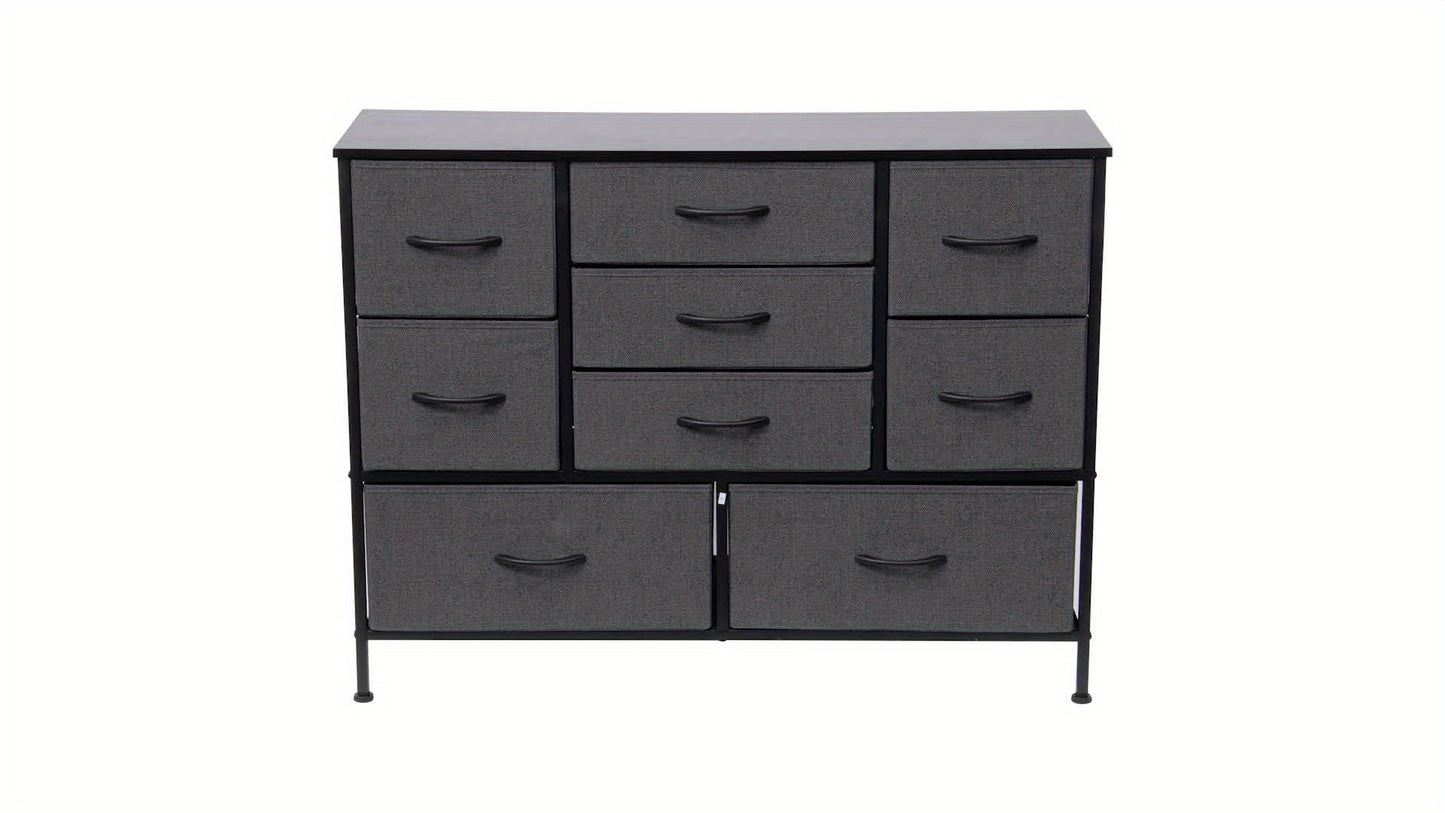 9-Drawer Dresser with Anti-Tip System & Adjustable Leveling Feet - Modern MDF Top Board & Metal Frame Storage Unit Suitable for Bedroom, Office, Living Room Organization - Assembly, Space-Saving Furniture