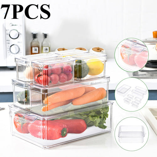 7/10-Pack Clear Stackable Refrigerator Organizer Bins - Multi-Purpose Food Storage Containers for Fridge, Freezer, Pantry - Ideal for Fruits, Vegetables, Meat - Durable PET, Easy to Clean, Fridge Storage Boxes and Containers