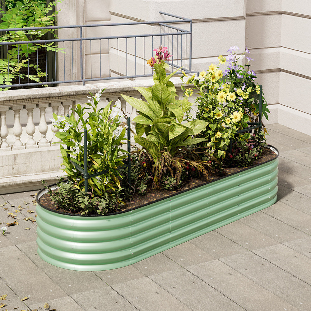 Extra Large Raised Beds for Garden, Oval Planter Box with Plant Climbing Frame, Outdoor Raised Planters for Vegetables, Flowers & Herbs, Bottomless Metal Garden Bed