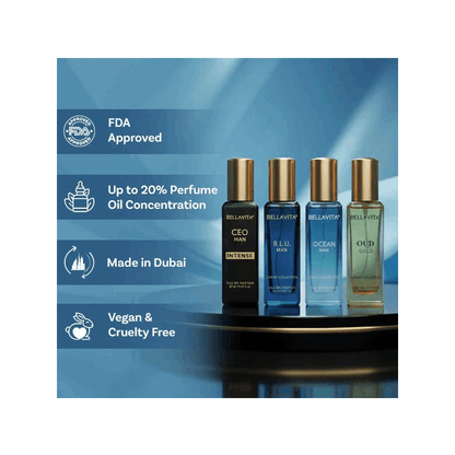 Bellavita Luxury Men's Perfume Gift Set (CEO, Klub, Oud, G.O.A.T), 4-Pack (20ml Each) EDP