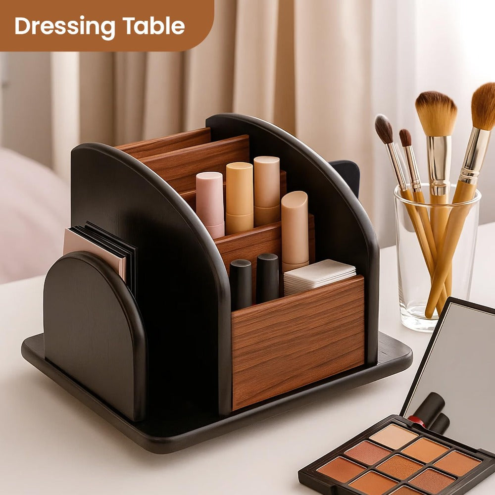 Rotating Remote Control Holder Multi Compartment Desktop Organizer for Pens, Pencils, Mail, and Office Supplies Tabletop Storage for Home or Office