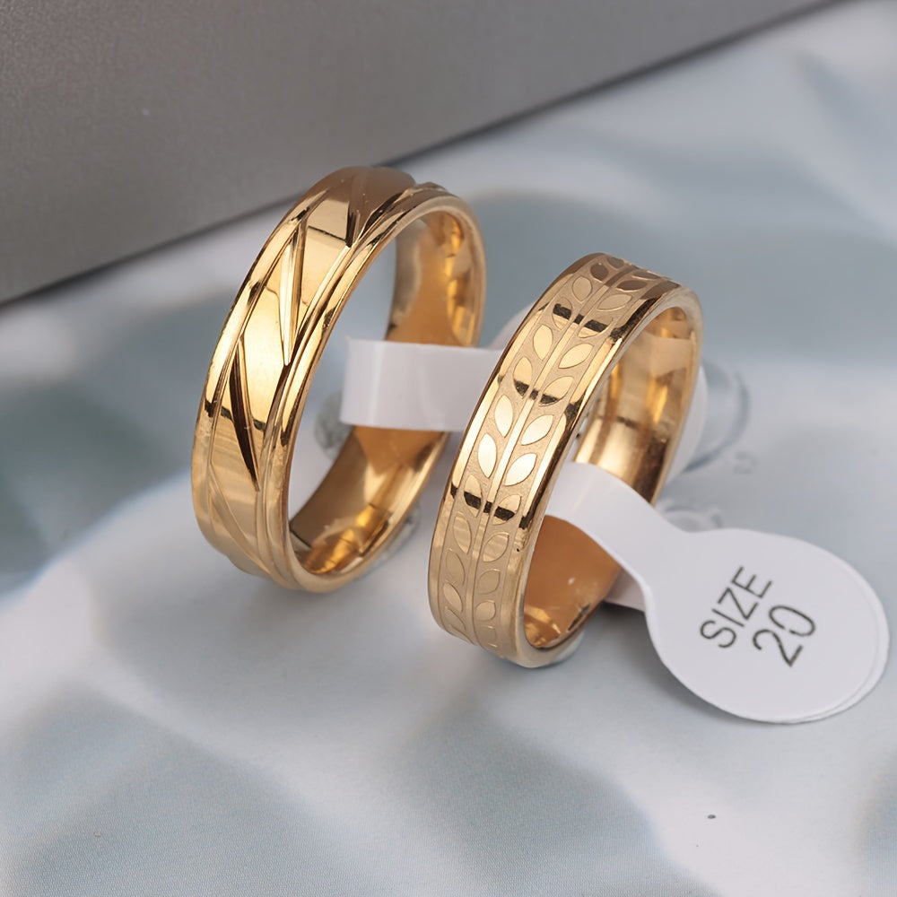 Over 20 Styles of Waterproof Stainless Steel Rings with Real Golden Plating And Intricate Hollowed-Out Striped Engravings