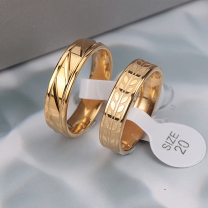 Over 20 Styles of Waterproof Stainless Steel Rings with Real Golden Plating And Intricate Hollowed-Out Striped Engravings