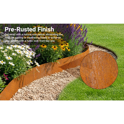 Heavy Duty Corten Steel Lawn Edging 10m and 5m, 15cm High, 0.3mm Thick Pre-Aged Metal Garden Border, Strong & Flexible Landscape Edging, Gloves Included (15cm x 5m)