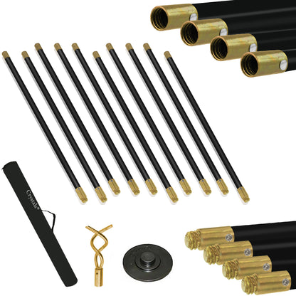 Drain Rods Set, Drainage Rods for Outside Drain Flexible, 12 Pcs / 9.2M Drain Unblocker with Heavy Duty Rubber Plunger & Double Worm Screw, Drainage Rods for Drain Cleaning with Carry Bag