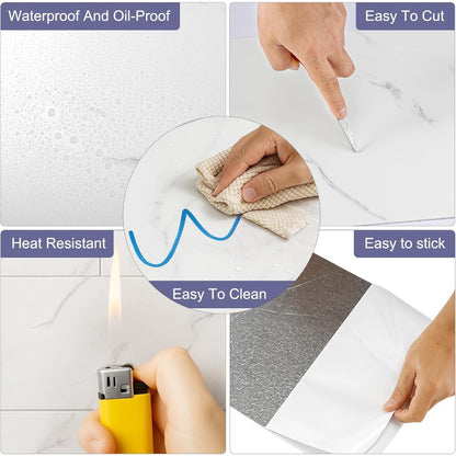 Self-Adhesive Marble Wall Tile Stickers - Peel and Stick Tiles, 32 Pieces, 60x30cm, for Kitchen, Bathroom Backsplash, DIY Home Décor