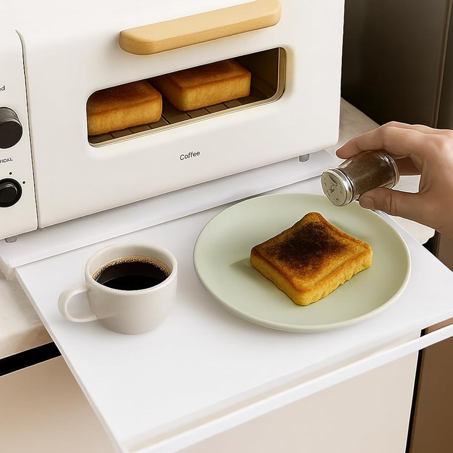 Countertop Microwave Oven Stand with Pull-Out Tray, Adjustable Metal Kitchen Rack Shelf, Extendable 39-62cm, Heavy Duty Storage for Ovens, Toasters & Appliances