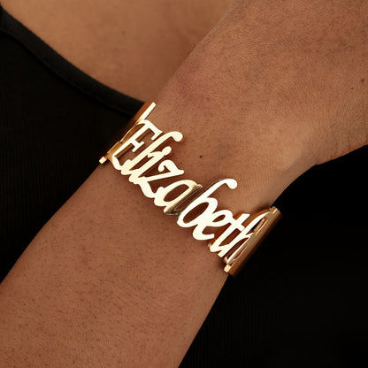 Custom Name Bracelet Personalized Letter Wide Bangle Women's Fashion Jewelry Stainless Steel