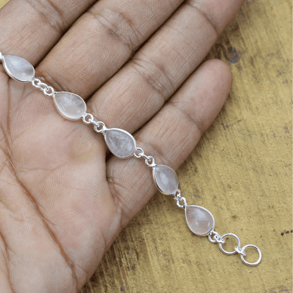 925 Sterling Silver Natural Gemstone Adjustable Bracelet ~ Teardrop Link Bracelet ~ Simple Elegant Jewelry
