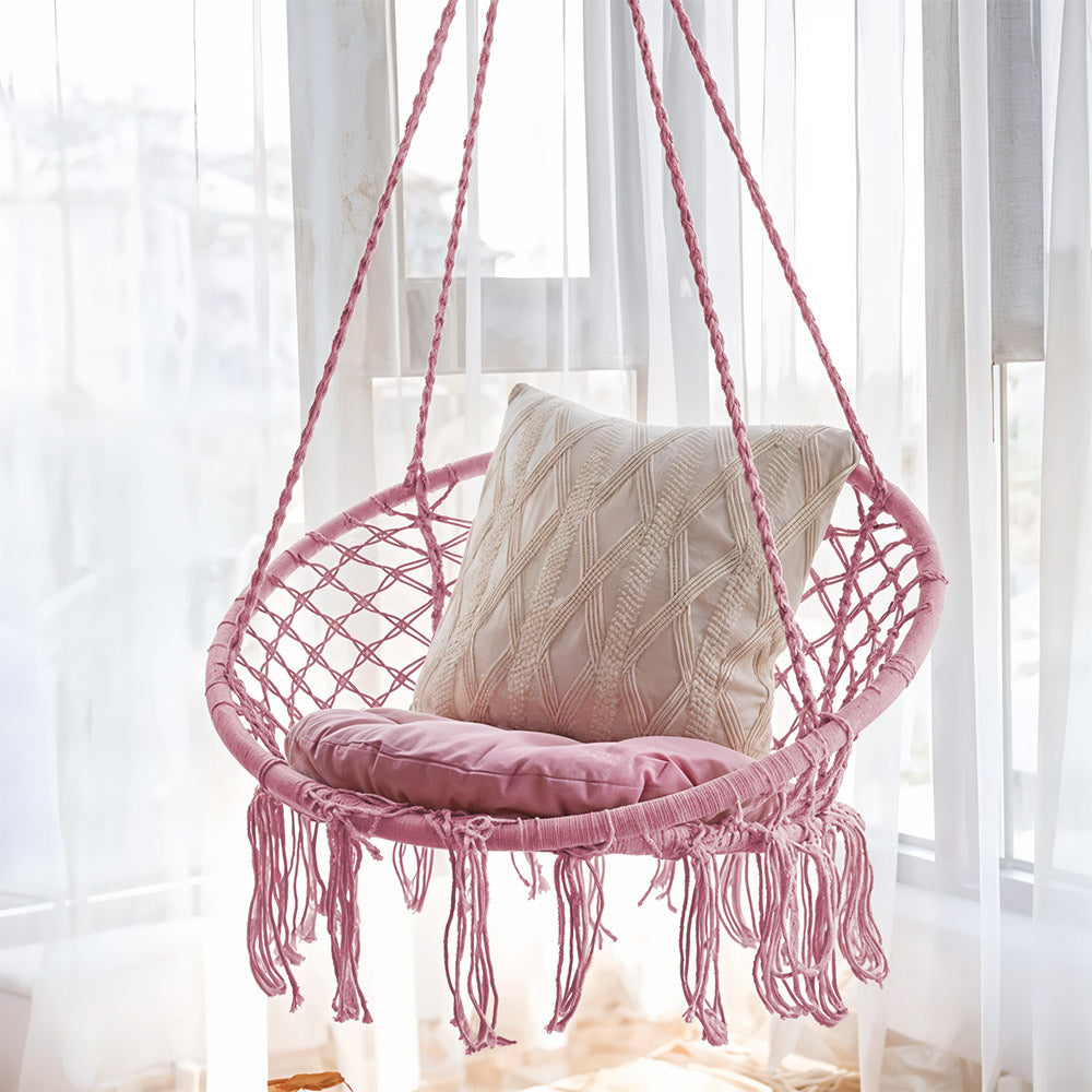 Balcony Rocking Chair, Courtyard Woven Hanging Basket, Hanging Cotton Rope Iron Ring Hanging Chair, Suitable for Indoor, Outdoor, Home, Balcony, Courtyard, Garden, Maximum Load Capacity: 200kg, Material: Iron Ring, Cotton Rope (No Include Cushion)