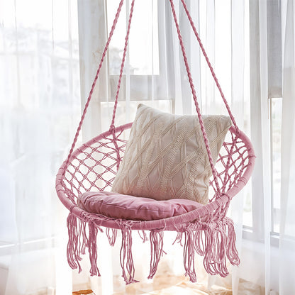 Balcony Rocking Chair, Courtyard Woven Hanging Basket, Hanging Cotton Rope Iron Ring Hanging Chair, Suitable for Indoor, Outdoor, Home, Balcony, Courtyard, Garden, Maximum Load Capacity: 200kg, Material: Iron Ring, Cotton Rope (No Include Cushion)