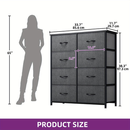 8 Drawers Dresser, Bedroom Dresser, Fabric Dresser with Wood Top, Drawer Storage Unit for Bedroom, Living Room, Black Gray