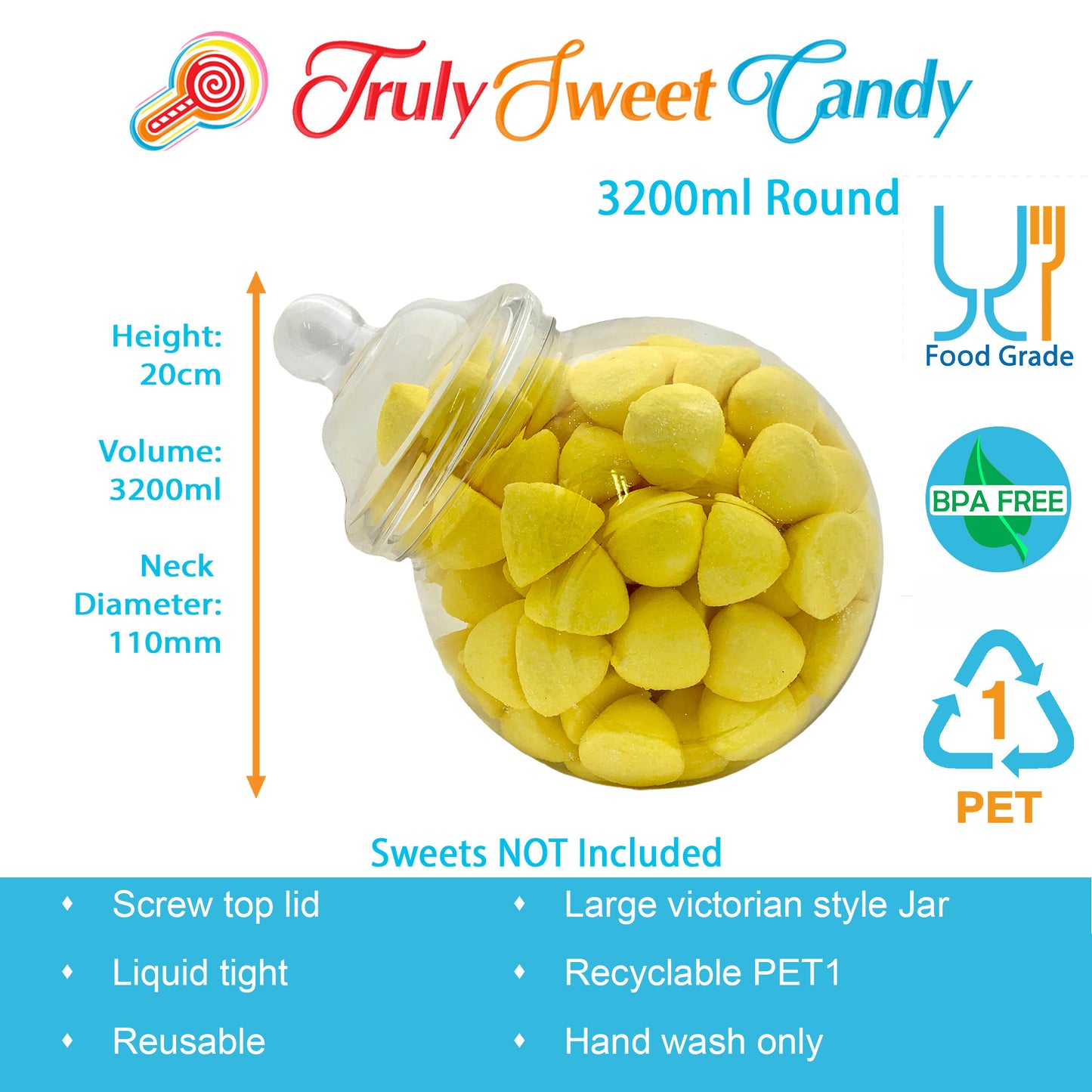 7 Large Plastic Sweet Jars for Truly Sweet Candy Buffet, Sweet Table, Wedding
