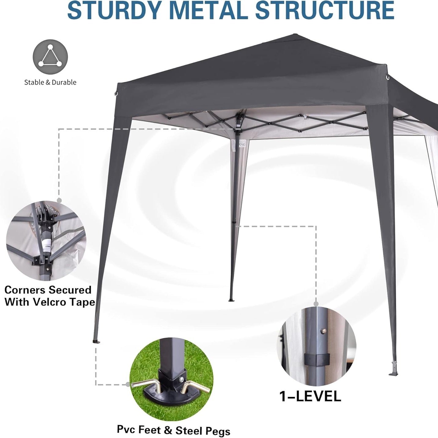Pop-up Gazebo 2m x 2m With Sides Silver Protective Layer Waterproof Marquee Canopy