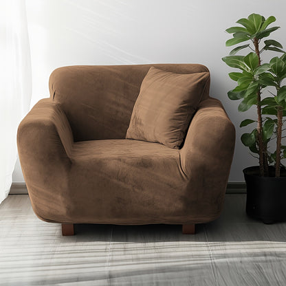 Sofa Cover Velvet Plush Thick High Stretch Elastic Fabric L Shape Sofa Slipcover Couch Cover 1 2 3 4 Seater Polyester Spandex Furniture Protector Cover Include Pillowcase for Living Room
