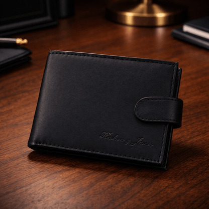 Mens Genuine Leather Wallet Black RFID Blocking Soft Bi Fold Card Slots and Coin Pocket