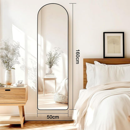 Full-Length Arched Mirror 150x40 cm / 160x50 cm – Large Standing Floor Mirror with Sleek Aluminum Frame – Modern Full Body Mirror for Bedroom or Hallway