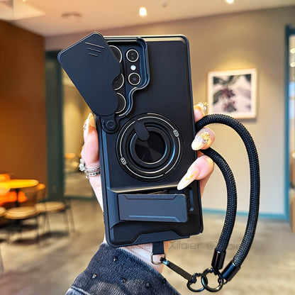 Phone Case: for Samsung Galaxy S26 Ultra S25 S24 S23 Phone Case with 360 Rotating Ring Lanyard Bar Stand Sliding Lens Protection Multifunctional Car Mount Compatible